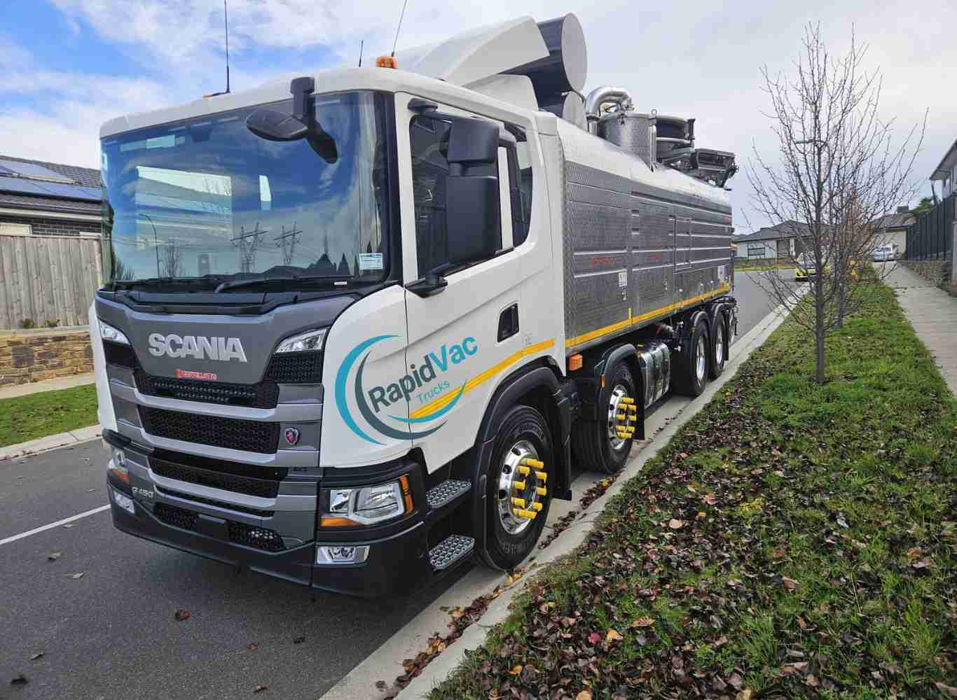 Vac truck for liquid waste removal and site decontamination.